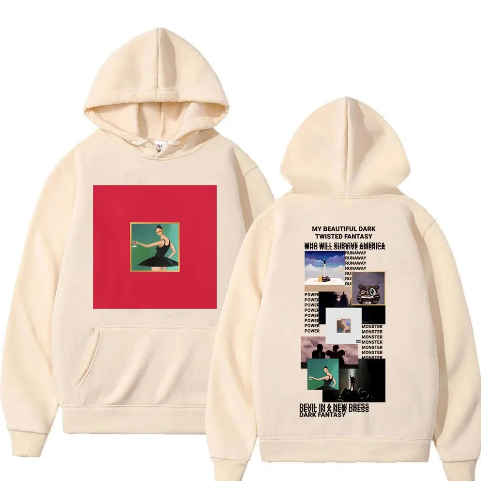 Rapper Kanye West My Beautiful Dark Twisted Fantasy Cover Hoodie Men Hip Hop Casual Hoodies Donda The College Dropout Sweatshirt