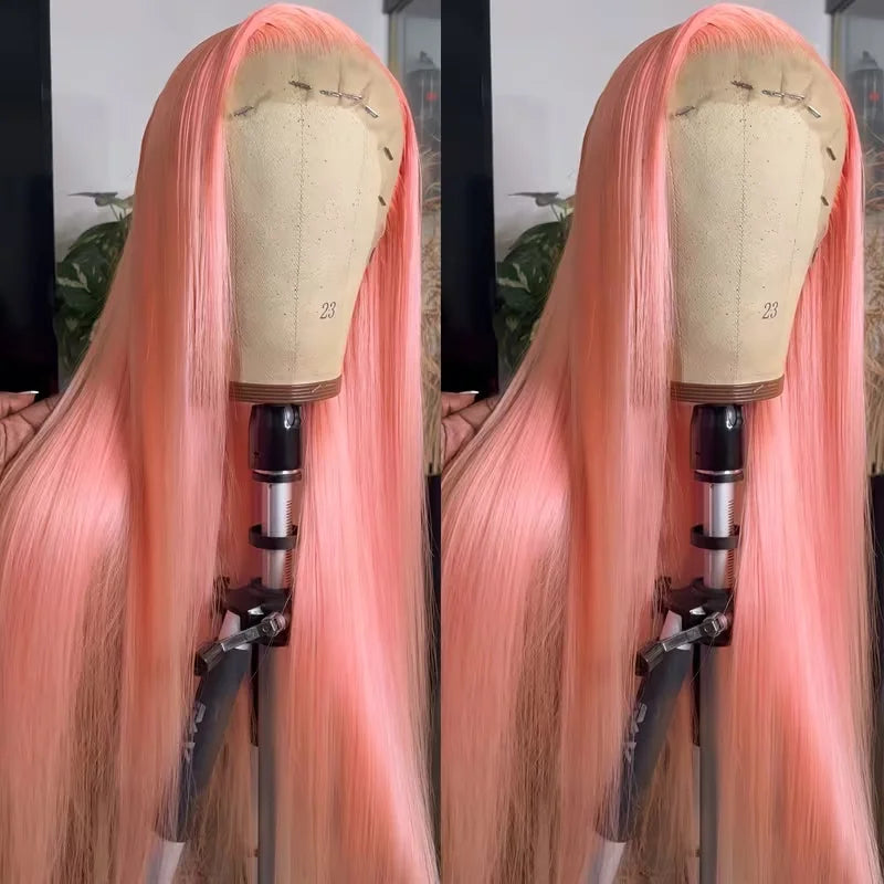 Pink Straight Human Hair Wigs 13X4 13X6 Hd Lace Frontal Wigs 32 36 Inch 220% Density Brazilian Human Hair Preplucked For Women