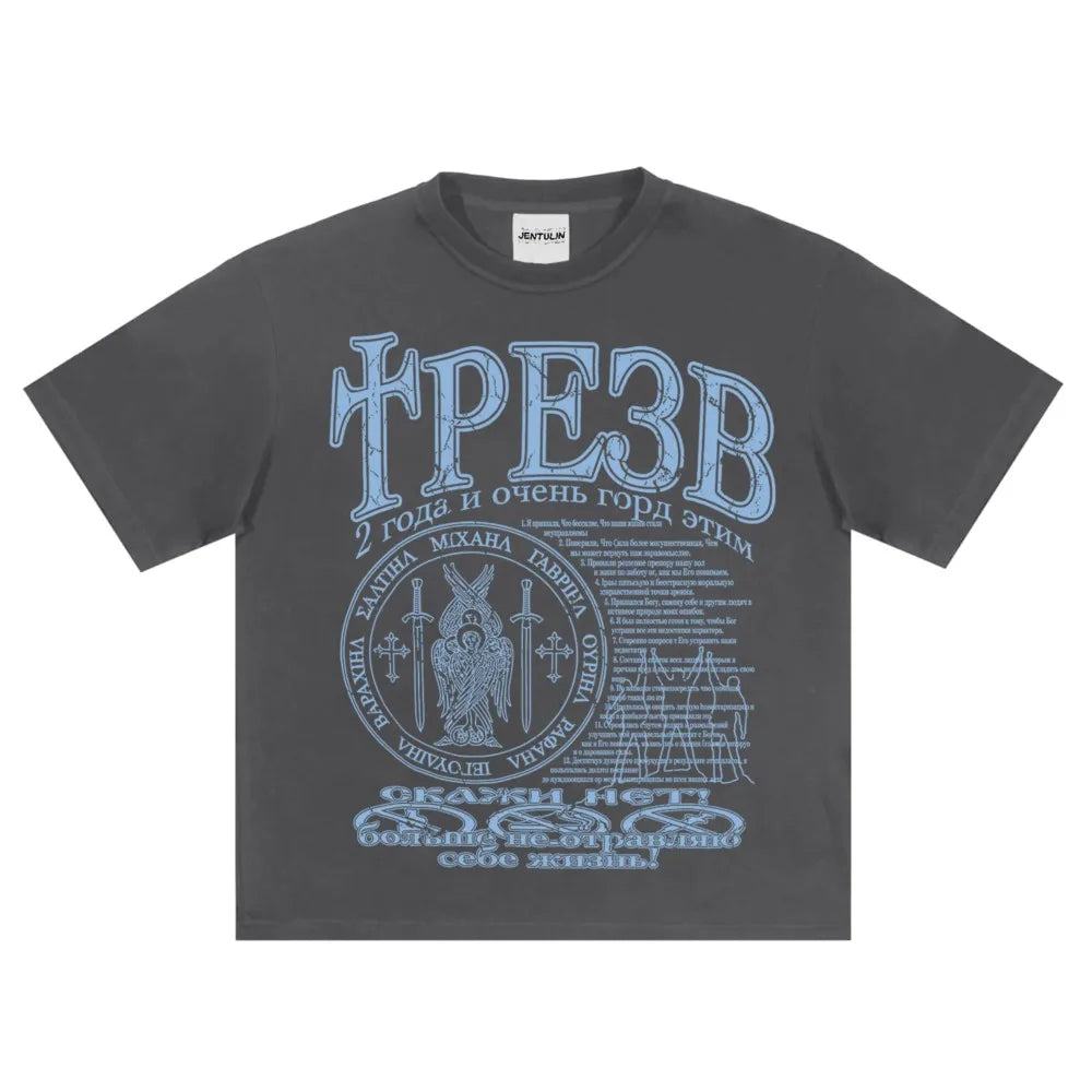 Hip Hop Streetwear Men's Tshirt Sober Graphic Oversized Short Sleeve Aesthetic Print Y2k Tops Tees Harajuku Goth Clothing Cotton