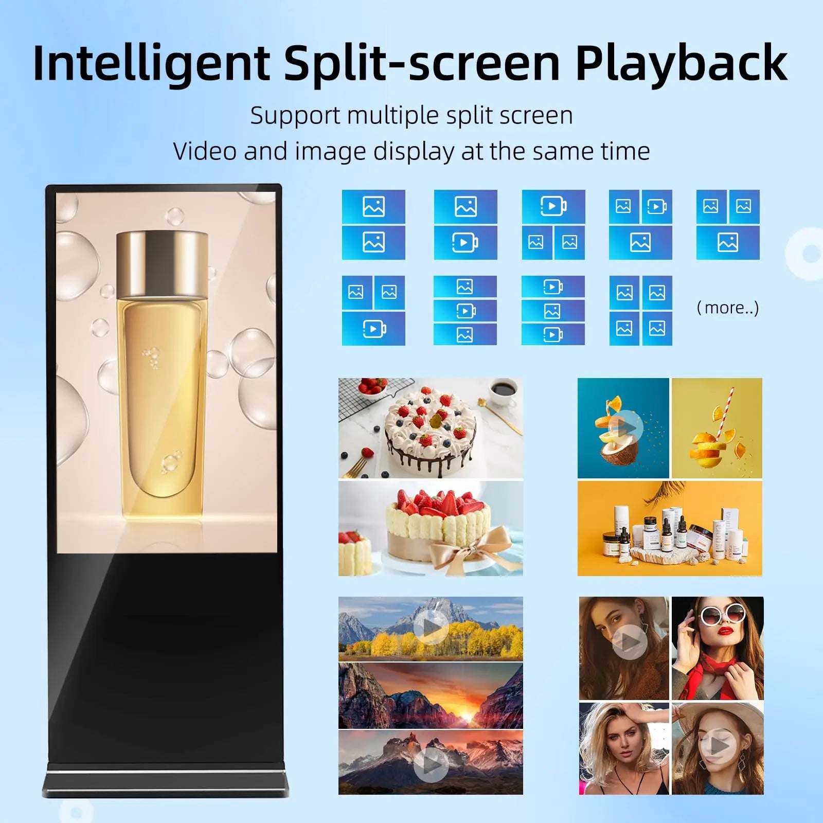 65 Inch 4K Digital Signage Kiosk Indoor Floor Standing Commercial Monitor Advertising Display LCD Totem with HDMI Input Player