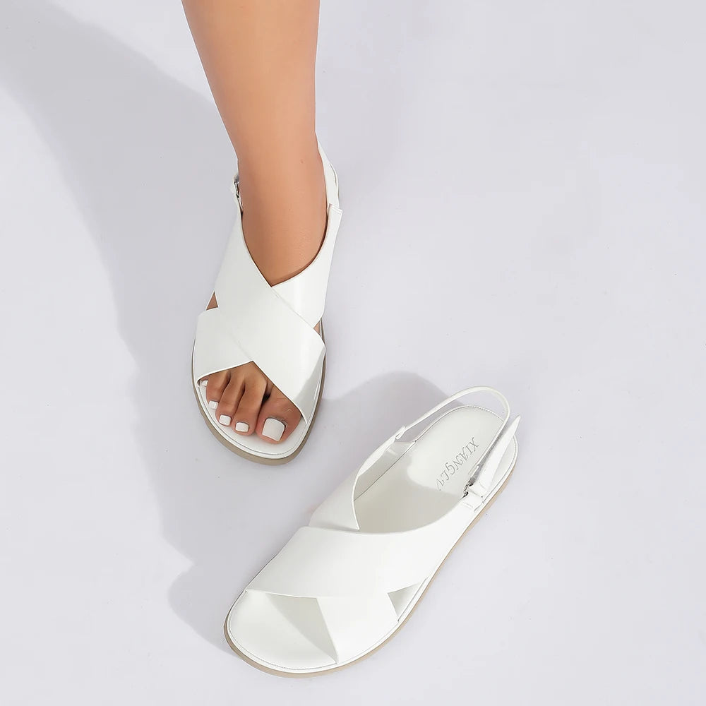 Summer Designer Simple Elegant Women's Sandals Flat Heel Soft Bottom Cross Soft Surface Anti slip Lightweight Casual big size