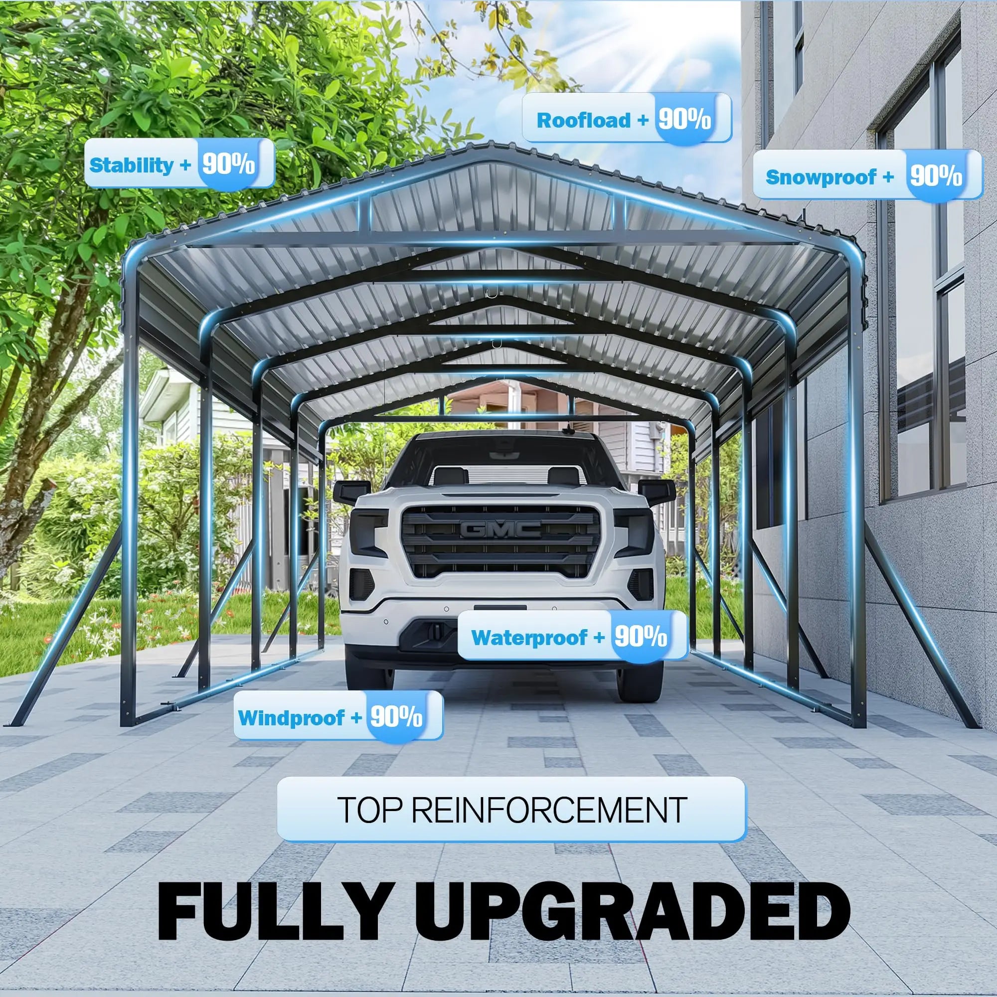 12x20FT Polar Aurora Metal Carport Shelter, Heavy-Duty Galvanized Steel, Reinforced Base, Portable Freestanding Cover for All Ve