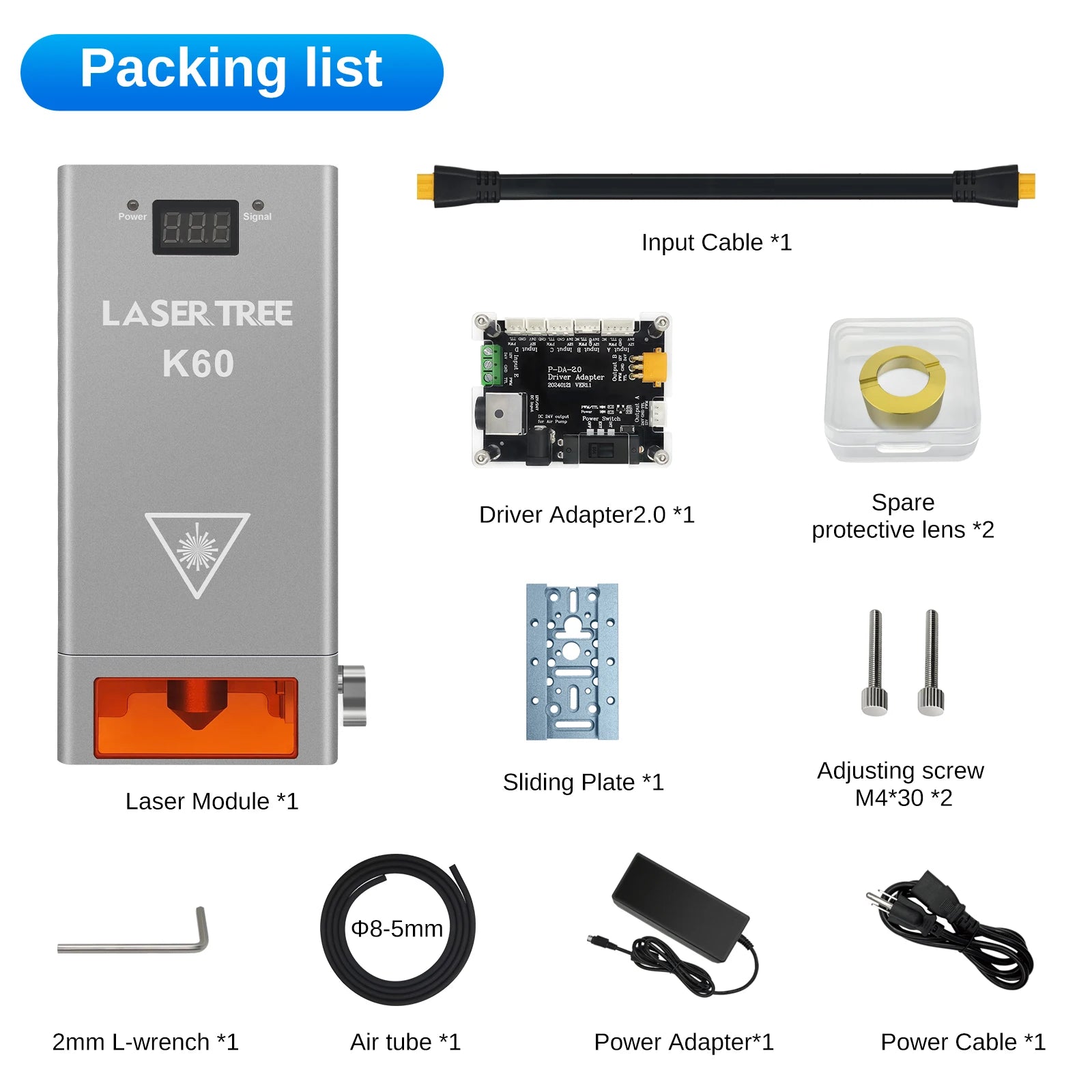 LASER TREE K60 Optical Power 60W Laser Head Adjustable 20W/40W Power Module For CNC Laser Engraver Cutting Woodworking DIY Tools