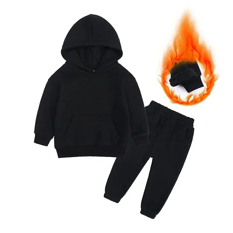 Children Fleece Winter Outfit Toddler Cotton Solid Hoodies Pullover Sweatshirt Pants Tracksuit Set Kids Boy Girl Warm Sweatsuits