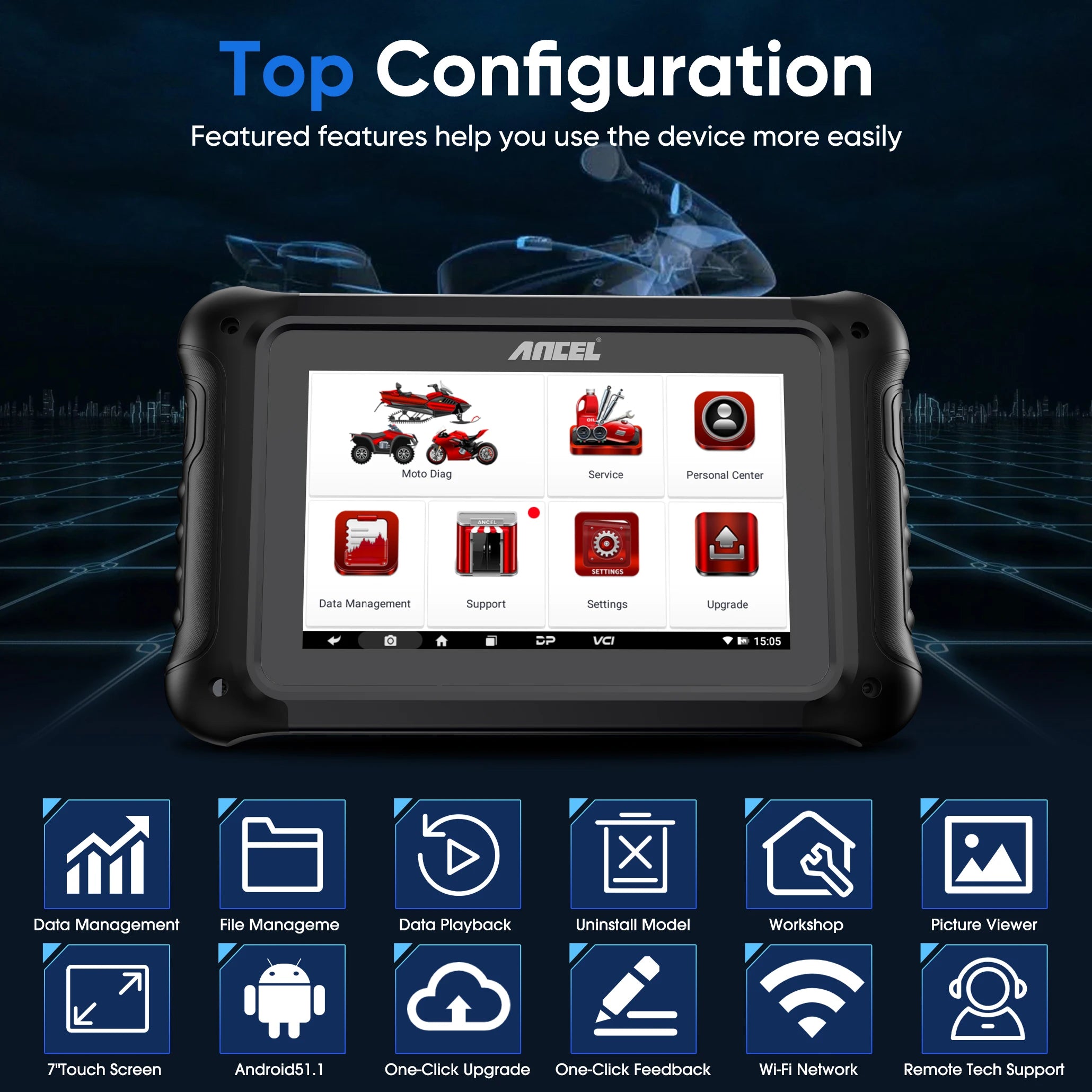 ANCEL MT700 OBD2 Motorcycle Scanner Full System Diagnostic Tool  Oil Reset ABS Bleeding ECU Coding Active Test for Motorcycle