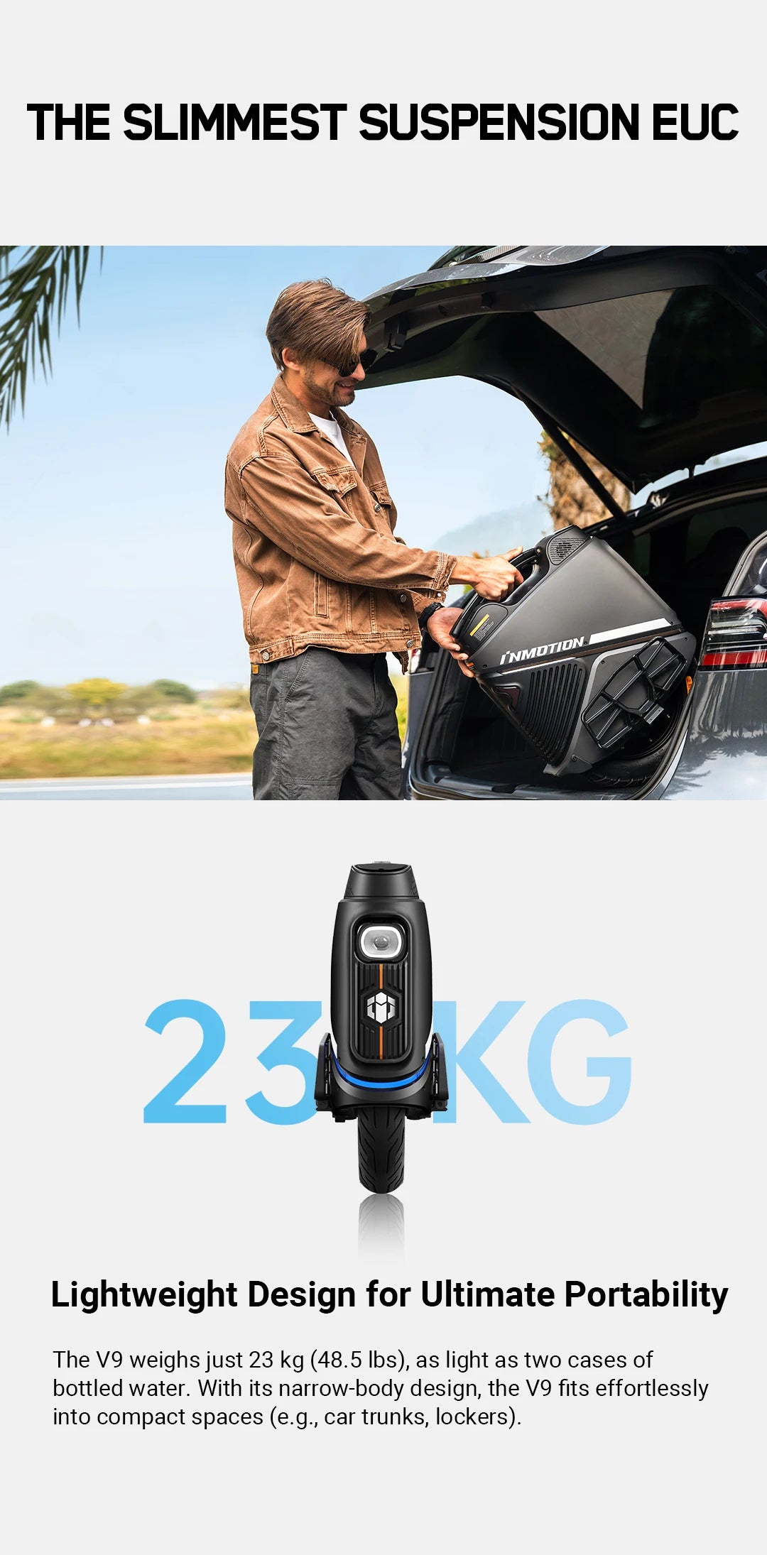 Newest INMOTION V9 Electric Unicycle 1000W Motor 84V 750Wh Battery 60mm Suspension With GPS Remote Locking LED Light EUC-Wheel