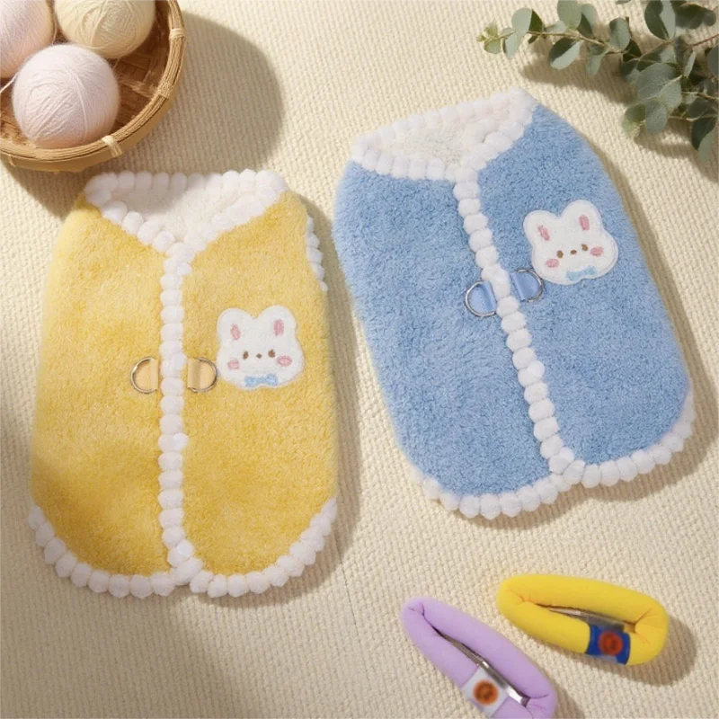 Rabbit Pattern Dog Vest Warm Plush Dog Clothes Autumn Soft Puppy Hoodies Luxury Cute Cat Vest Pullover Bichon Poodle Pet Apparel