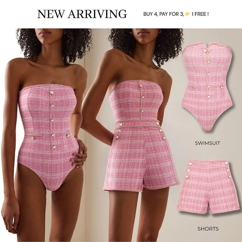 High Waist Women Sexy Strapless Swimsuit and Shorts Summer Women Bikini Set Beach Swimming Suit For Female Biquini Bathing Suit