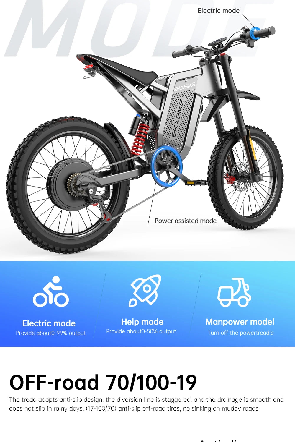 EKX X21 Max Electric Motorcycles 3000W Brushless Gearless Motors 60V30AH Lithium Battery Speed 85Kmh Adult Off Road Ebike