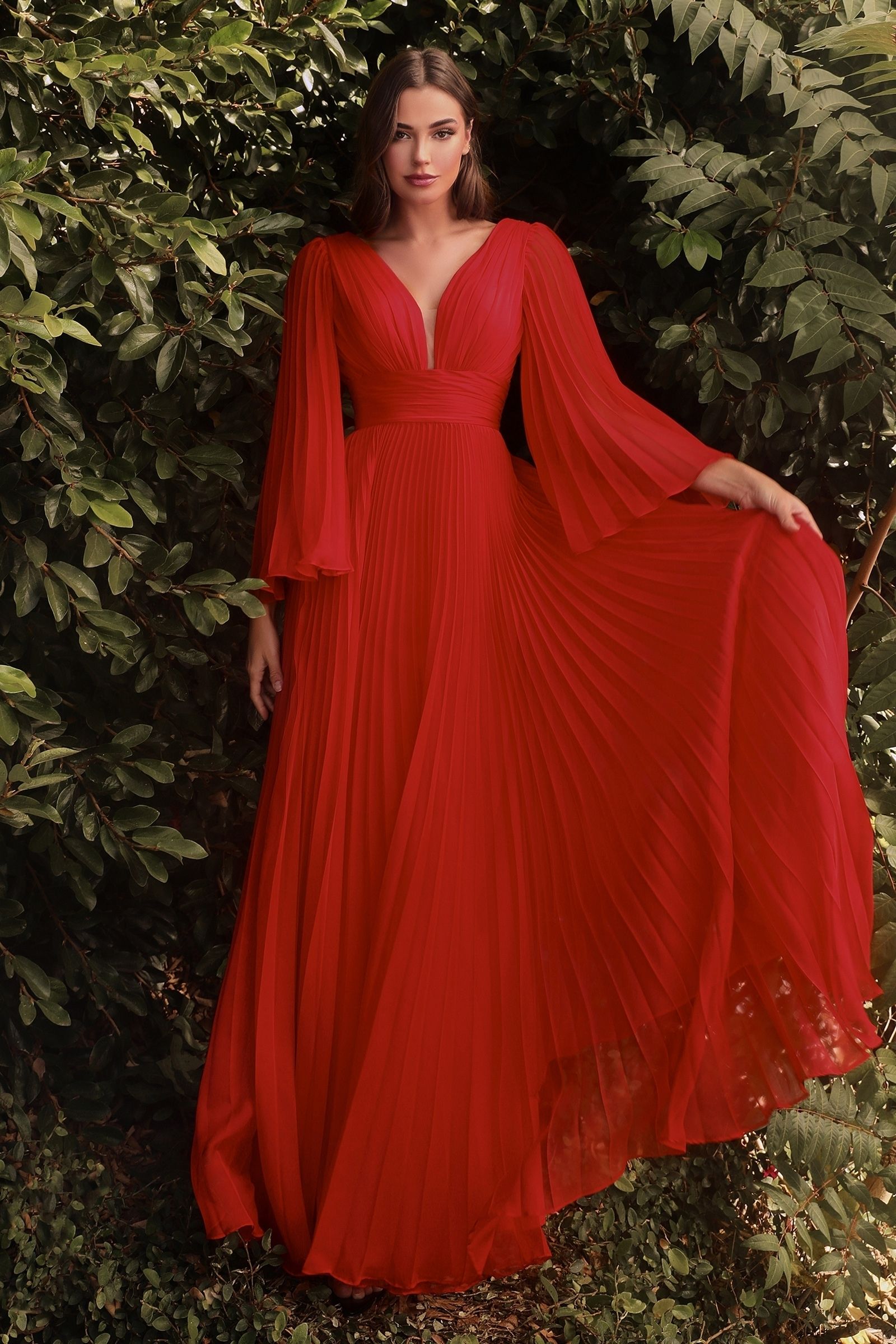 Pleated Chiffon Gown with Deep V-neckline, perfect for Mother of the Bride