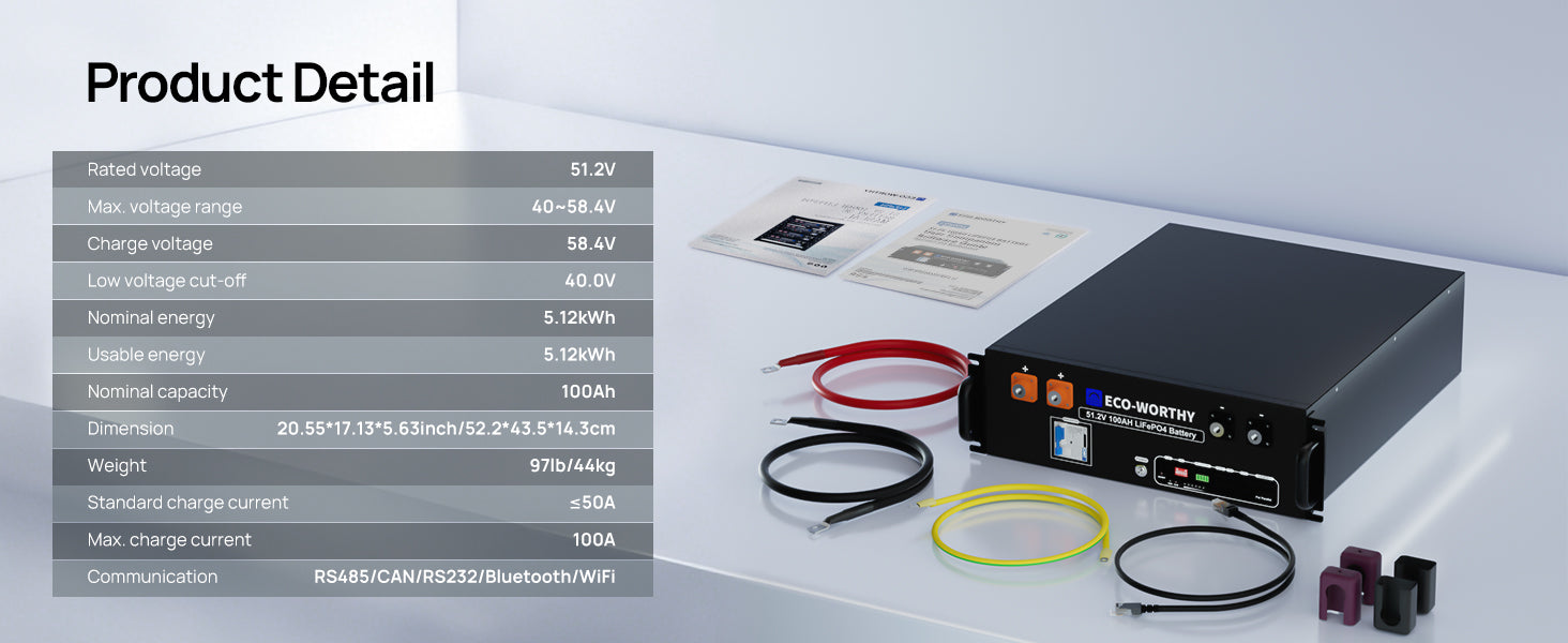 ECO-WORTHY Home Backup Power 48V 100Ah LiFePO4 Lithium BatteryBluetooth | UL1973 & UL9540A & CEC +5kW 48V Off-grid Inverter