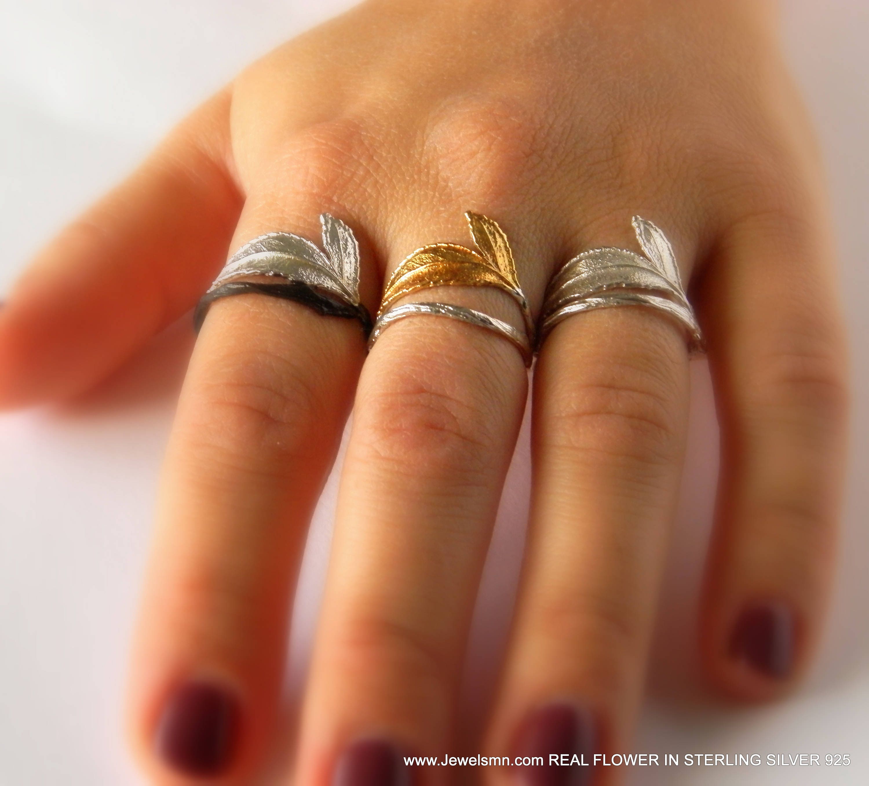 Silver Rose Ring, Sterling Silver or Gold-Plated Ring, Branch Ring, Gift for Her, Birthday Gift for Women, Handmade Silver Jewelry