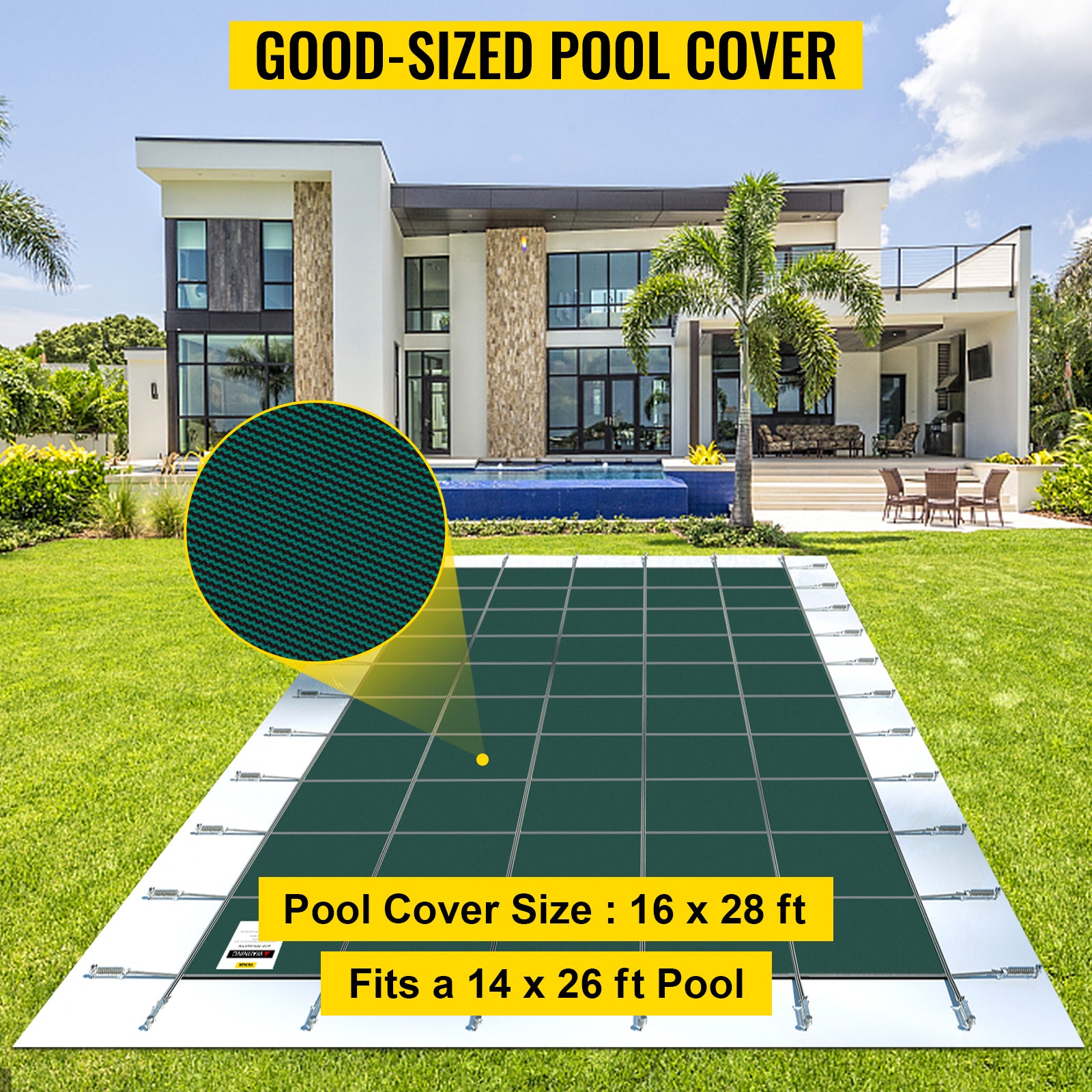 SucceBuy Pool Safety Cover Rectangle Inground Pool Cover Green Mesh Solid Pool Cover For Winter Safety Swimming Pool Cover