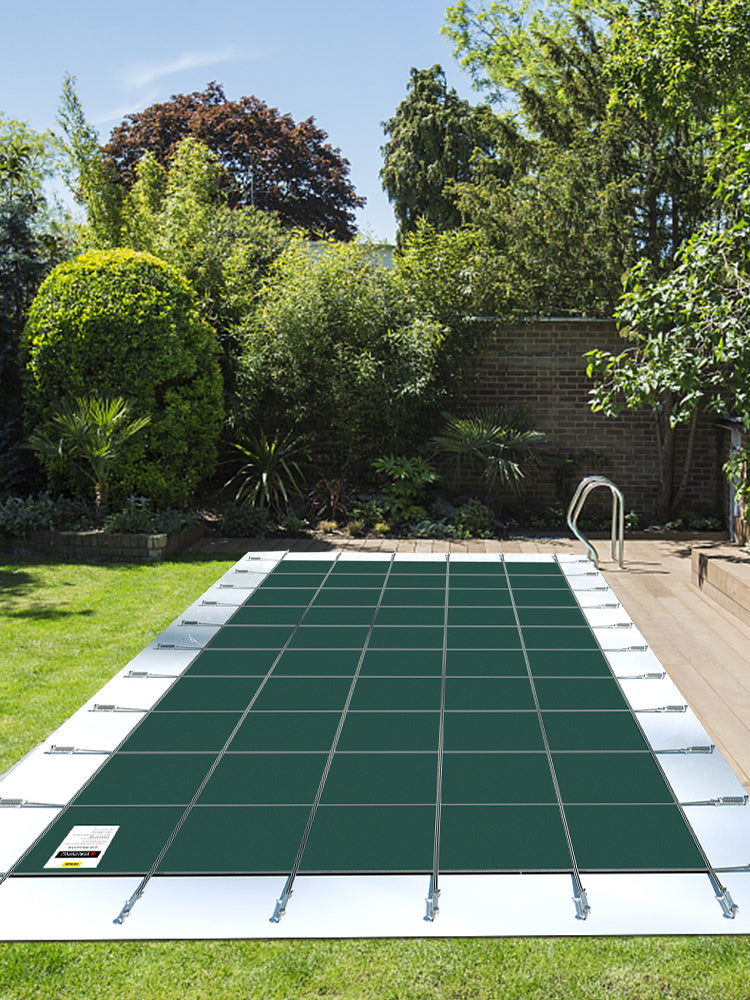 SucceBuy Pool Safety Cover Rectangle Inground Pool Cover Green Mesh Solid Pool Cover For Winter Safety Swimming Pool Cover