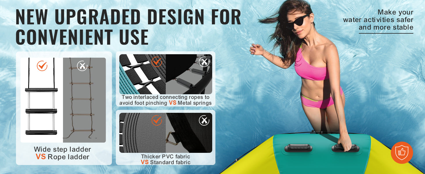 SucceBuy 12ft Inflatable Water Bouncer Recreational Water Trampoline Portable Bounce Swim Platform with Slide 3-Step Ladder